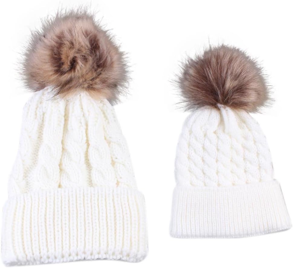 Mom and Baby Hat,Eenkula Cute New Toddlers Baby Winter Warm Mom and Baby Knitting Outside Keep Warm Hat (White)