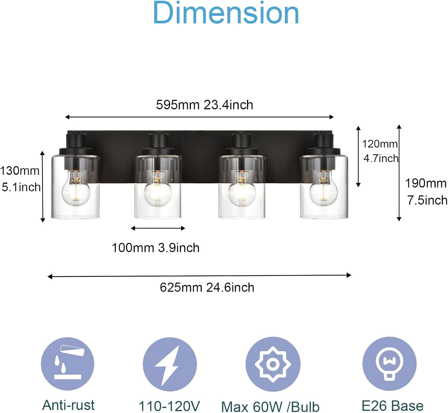 4 Light Bathroom Vanity Lights, Bathroom Lighting Fixtures over Mirror with Clear Glass Shades, Black Vanity Light For Bathoom, Modern Wall Sconces Vanity Lighting Fixture for Bathroom Hallway