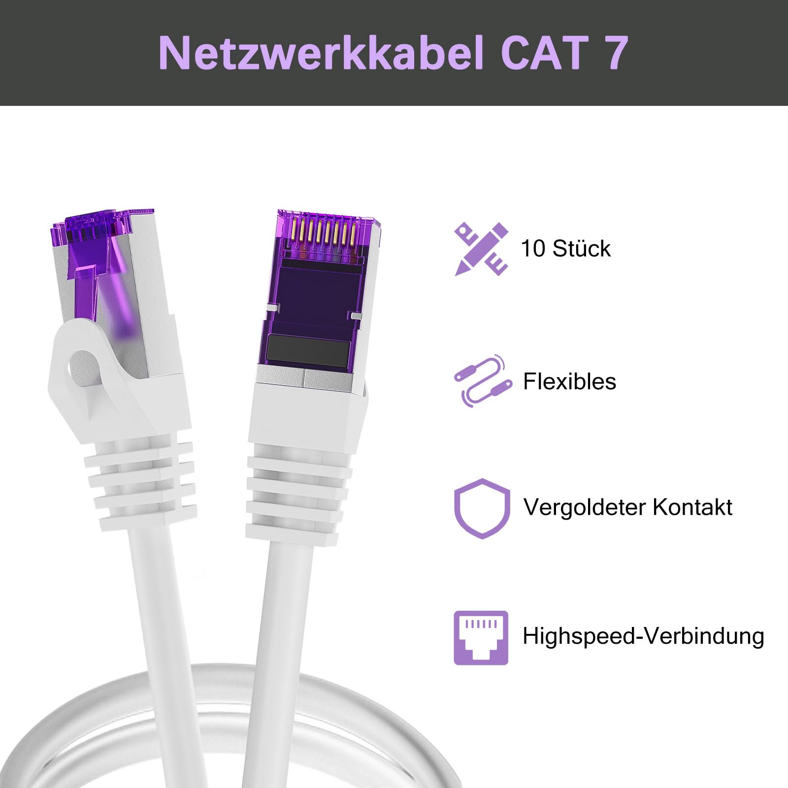 FGB 10 Gbps kabel krosowy 3 m x 10, RJ45 kabel sieciowy CAT 7, (SFTP PIMF ekranowanie) miedziany kabel Ethernet 3 metry, DSL LAN kabel krótki CAT7 CAT6 CAT5, biały