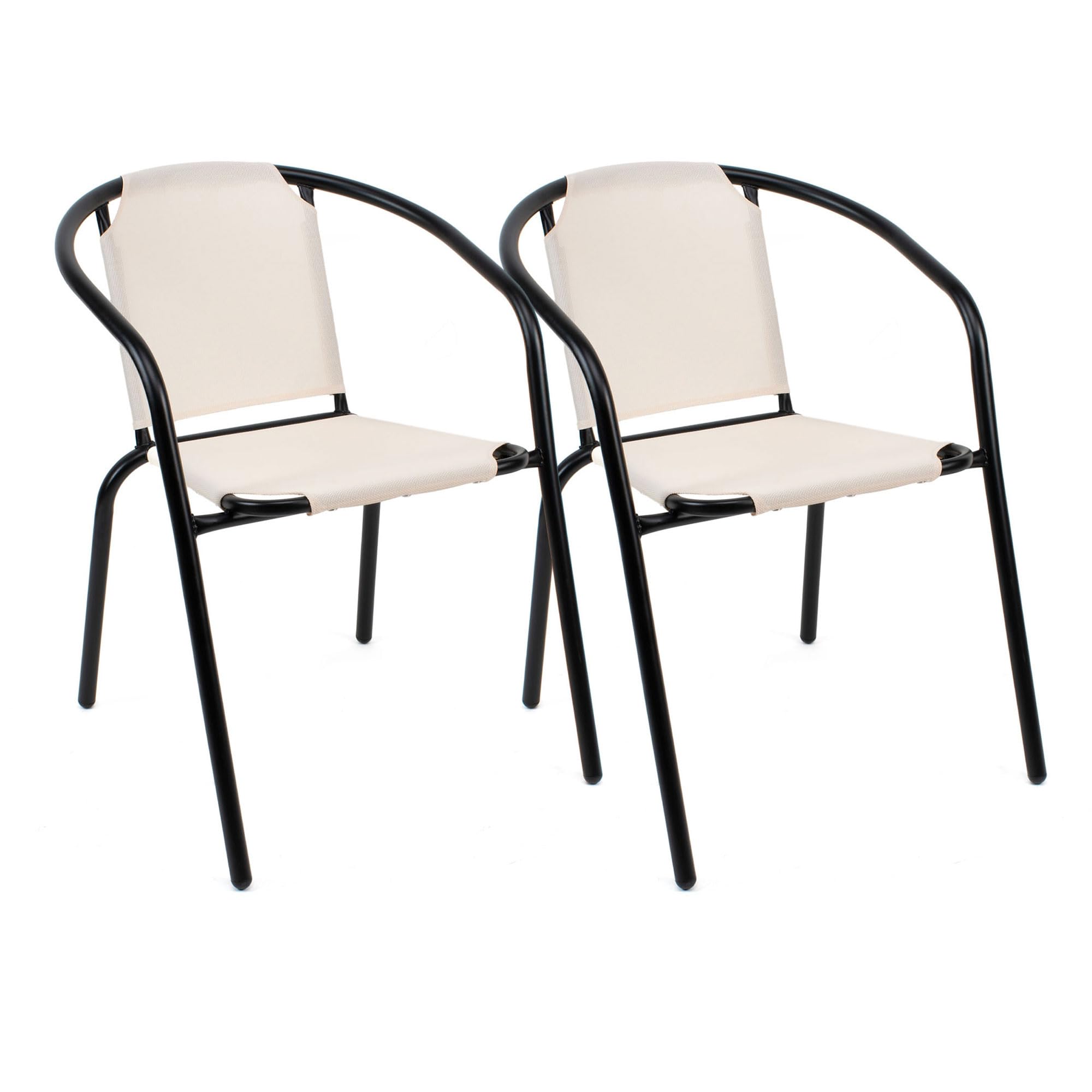 THE SECRET HOME - Pack de 2 Sillas en Lona para Jardín - Silla de Acero Apilable - Asiento de Exterior para Balcón, Terraza y Jardín con Asiento de Tela (Beige)