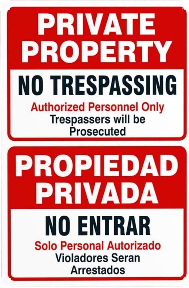 Private Property No Trespassing Sign Authorized Personnel Only Bilingual Warning Sign Private Property Security Metal Signs For Business Home Wall Safety Caution Decor Gift For Women Men 8x12 Inch