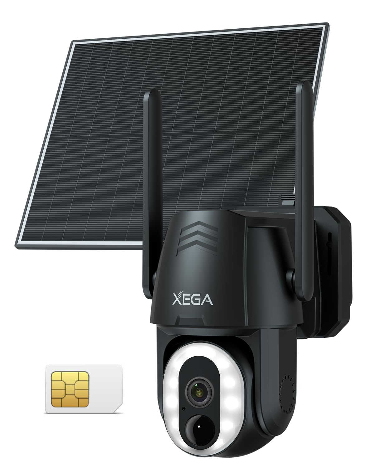 XEGA ソーラー充電式 4G LTE 屋外防犯カメラ SIM カード付属 500 ルーメン照明 ワイヤレス 人感検知 双方向会話 カラー暗視 IP66 防水 Wi-Fi 非対応 声光威嚇 パンチルト 完全無線 電源不要 工事不要 最大 128GBSD カード対応 Android/iOS アラーム録画 プッシュ通知