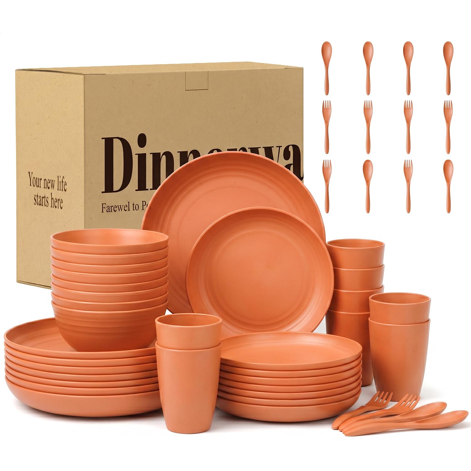 Wrova Reusable Plastic Cutlery Set 48-Piece Unbreakable Dinner Set of 8