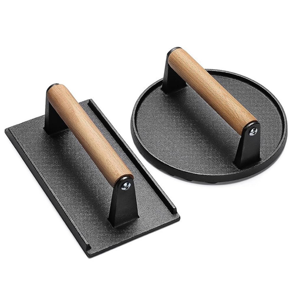 TOMVAES Barbecue Press Plate with Wooden Handle, Outdoor barbecue tool, Steak Patty press tool