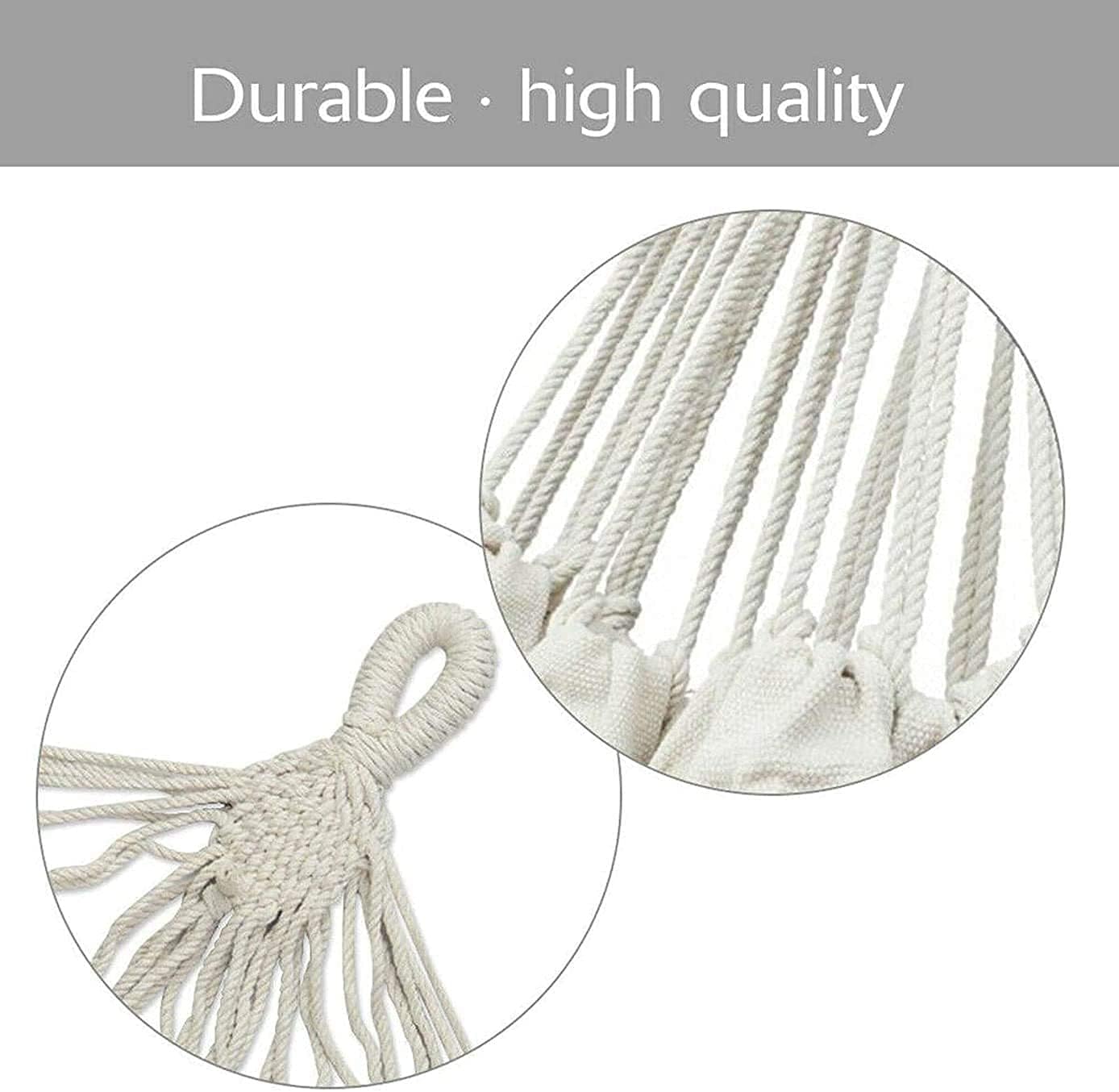 Portable Hammock Hanging Chair, Boho Style Double Comfortable Hanging Swing Chair with Storage Bag, for Home Outdoor Garden Hiking Camping White