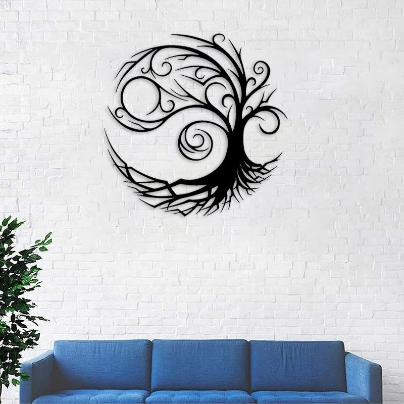 Décor de Sculpture Murale Arbre de Vie, Art de L'arbre de Vie, Signe Abstrait de Famille D'arbre En Métal, Accueil 3D Signes D'œuvres D'art À Suspendre Au Mur (Size : 23.6IN/60cm)