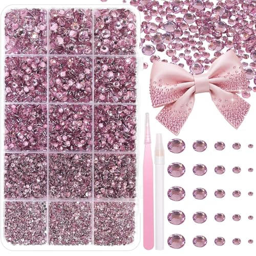 Image of 16000Pcs Flatback Pink Gems Resin Rhinestones for Crafting Tumblers Mugs | Mixed Sizes Pink Jelly Rhinestones Bedazzling Crystal with Pickup Tool for DIY Crafts Clothing Shoes Fabric Nail Art