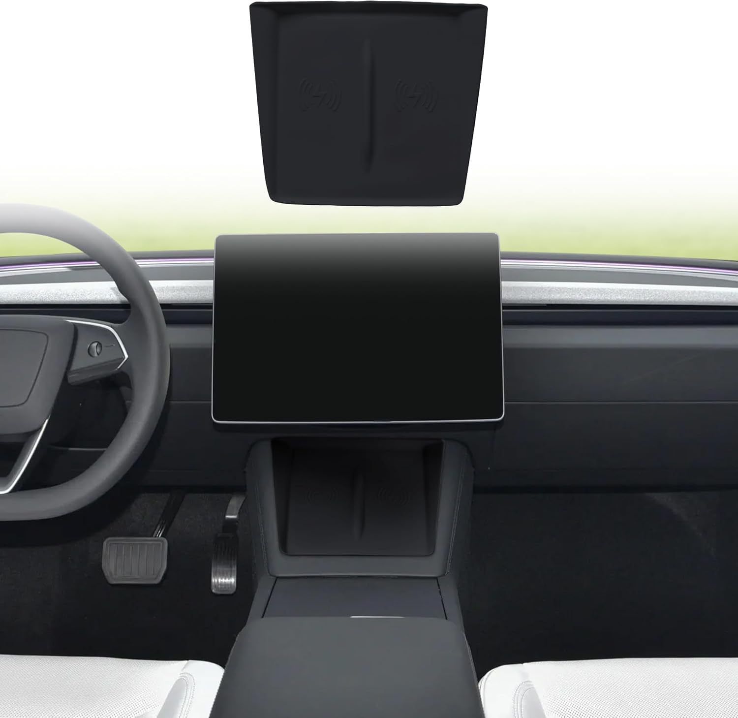Center Console Mat for Model 3 Highland 2024 2025 & Model Y Juniper 2025 2026, Anti-Slip Silicone Pad for Center Console,Wireless Charging Cover