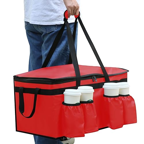 Miniatura 3 de musbus Bolsa aislada para entrega de alimentos con portavasos y portadores de bebidas Premium XXL, ideal para bebidas, comestibles, pizza, calidad