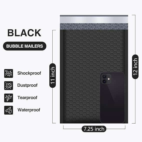 UCGOU Bubble Mailers 7.25x12 25 Pack Usable Size 7.25x11 Black Padded #1