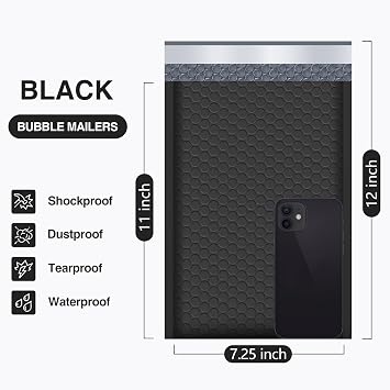 UCGOU Bubble Mailers 7.25x12 25 Pack Usable Size 7.25x11 Black Padded #1