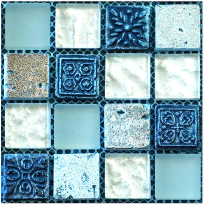 MISIXILEMosaic Tile Sticker for Kitchen & Bathroom Backsplash Blue Stamp Pattern Mosaic Tile Sticker Decals 4x4 Inch (20pcs/Set)