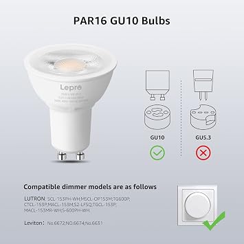 Lepro GU10 LED Bulb Dimmable, 50W Halogen Equivalent Light Bulbs, 5.5W 3000K Soft Warm Light Replacement for Recessed Track Lighting,40Spotlight for Kitchen Range Hood Living Room & Bedroom, 6 Pack