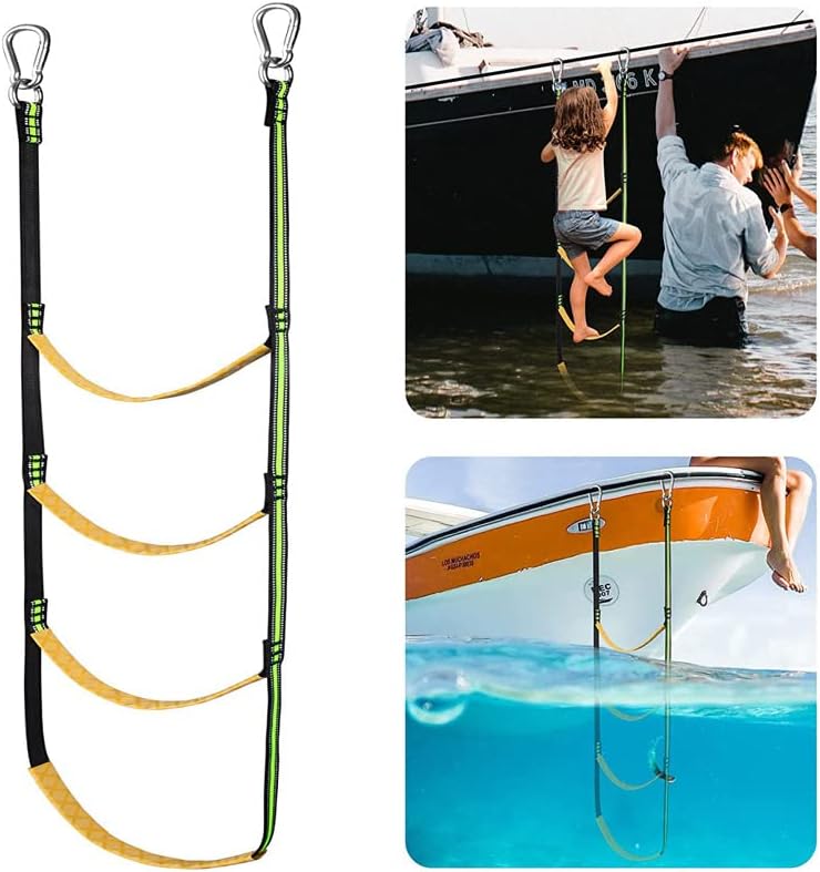 Foldable Water Boarding Ladder-Non-Slip Portable Boat Side Ladder,Outdoor Adventure Safety Hanging ladders for Inflatable Boat/Kayak/Yacht/Tree Climbing (3 Ladders)
