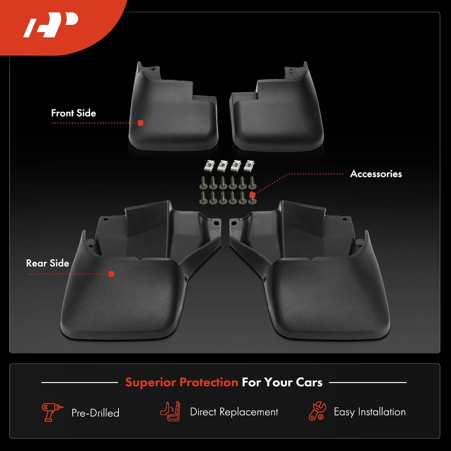 A-Premium Set of 4PCS Mud Flaps Splash Guards Mudguards Mudflaps with Hardware Kits Compatible with Honda CR-V CRV 1997 1998 1999 2000 2001, Front and Rear (Driver and Passenger Side)