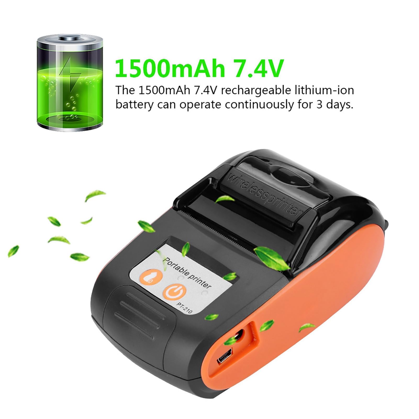 Bewinner 58mm Mini Impresora Térmica de Recibos,Soporte Bluetooth 4.0,Android,iOS y USB Impresora Térmica Directa para ESC/POS/Receipt Ticket Impresora de Profesiona(Naranja)