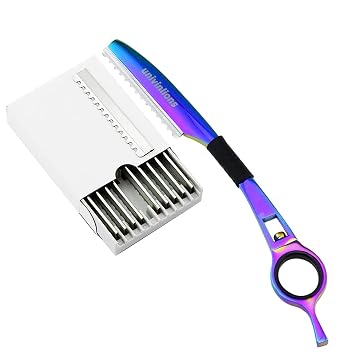 Univinlions 1 Colorful Hair Thinning Razor+10 Blades Japan Barber Shear Razor Hairdressing Haircut Scissor Knife Thinner Razor
