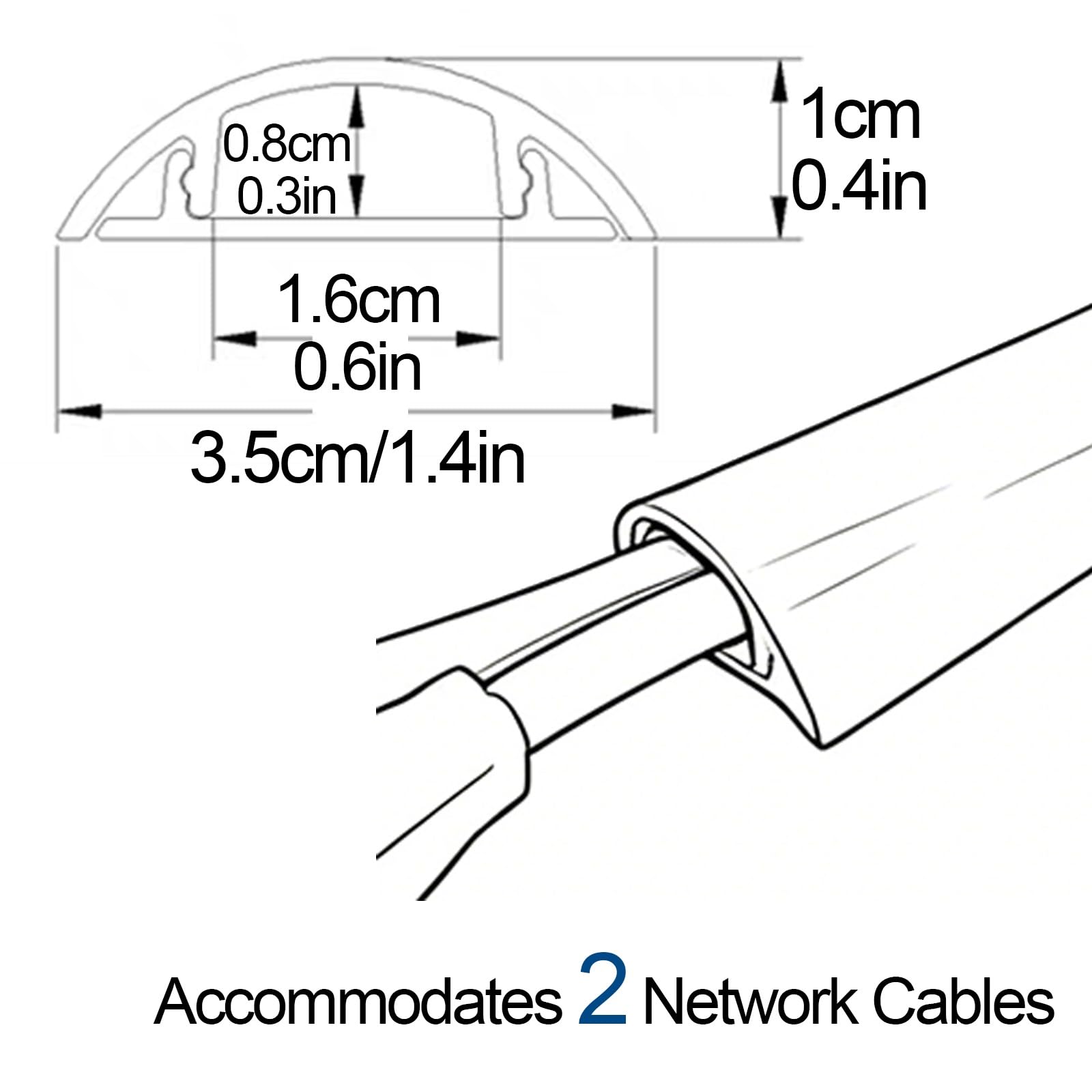 Canalina Passacavi Pavimento 100cm Cable Management in ​​PVC Canalina Passacavi Adesiva ier Casa, Ufficio o Ambienti Esterni(White,3.5cm/1.4in)