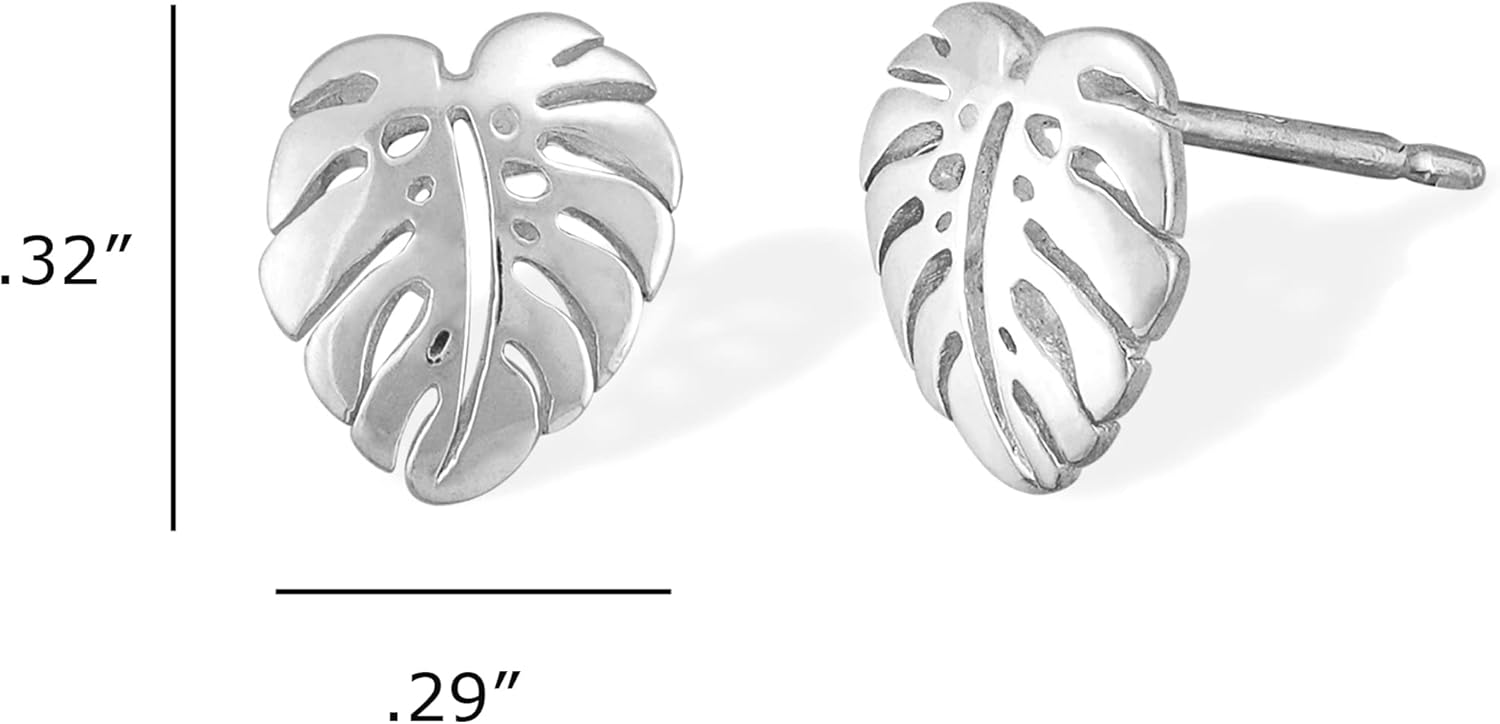 Boma Jewelry Sterling Silver Monstera Leaf Stud Earrings