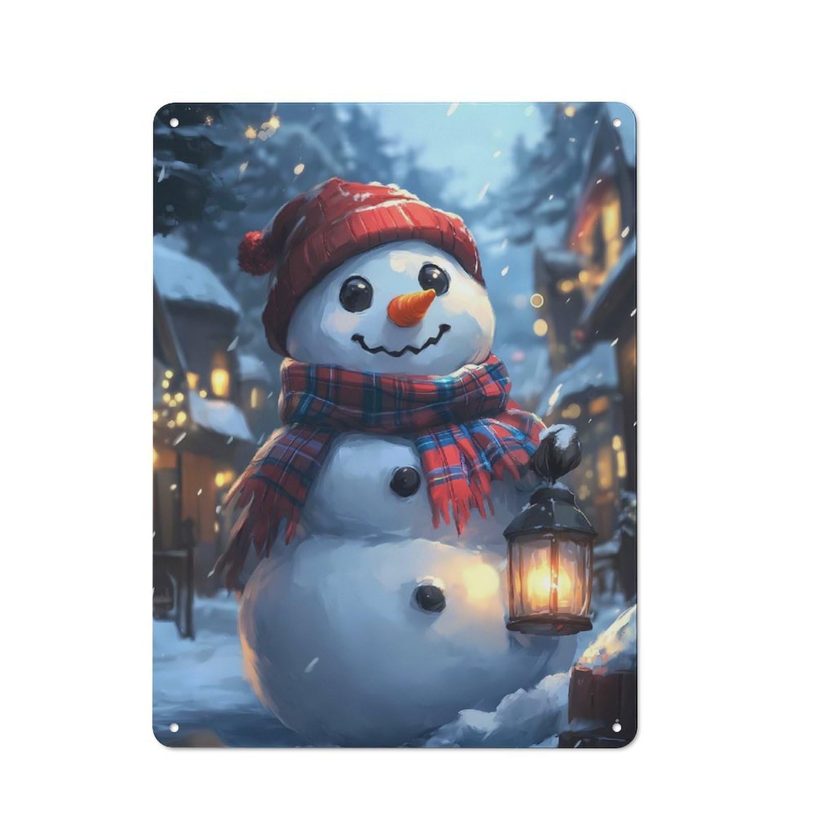 Junmoney Smiling Snowman With Lantern Christmas Vintage Metal Wall Sign 40X30cm For Bar Or Restaurant, For Kitchen, Dining Room And Home Bar Wall Decor