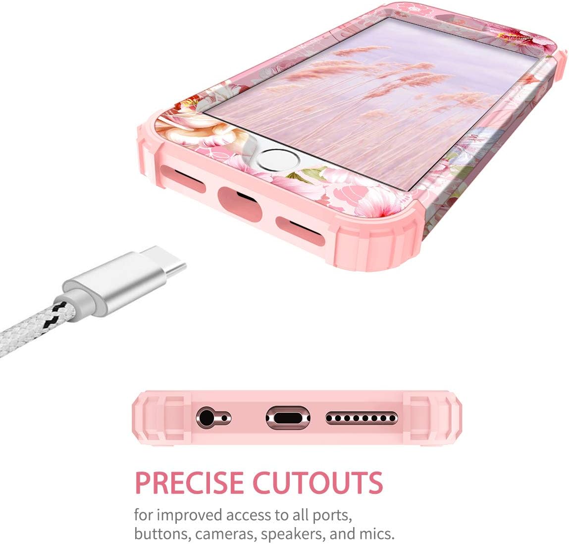 Hekodonk Compatible iPhone 6s Case, iPhone 6 Case, Marble Lace Mandala Heavy Duty Shockproof Full-Body Protective High Impact Hybrid Cover for Apple iPhone 6 /6s Pink Flower