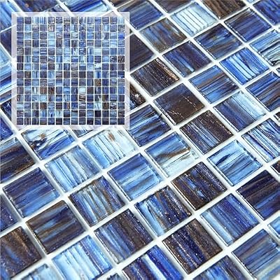 CASAPALACE Peel and Stick Glass Tile, 12" x 12" Dark Blue Mosaic Square Glass Backsplash Tile for Kitchen Bathroom Wall (8-Sheet, 8 SQ.FT)