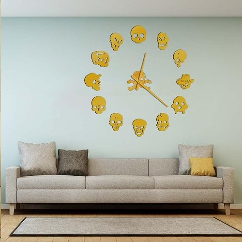 Miniatura 3 de The Geeky Days Reloj de pared silencioso con cabeza de calavera 3D, sin tictac, funciona con pilas, reloj gigante con efecto espejo, sin marco,