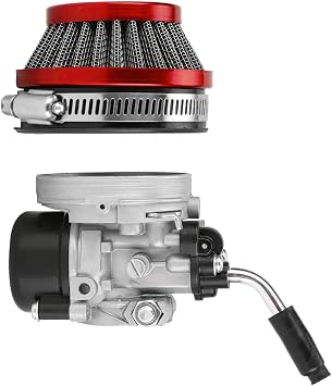 High-Performance Racing Carburetor for 49cc 50cc 66cc 80cc 100cc 2-Stroke Engines with Air Filter, Fuel Line, Spark Plug, and Clamps - Compatible with Motorized Bikes, Scooters, Mopeds,