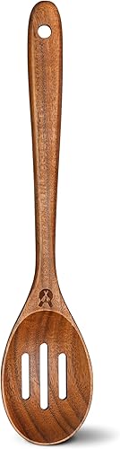 Miniatura 10 de Cucharas de madera para cocinar, cuchara de esquina de madera de teca natural premium, cucharas y espátulas de madera grandes de buen agarre