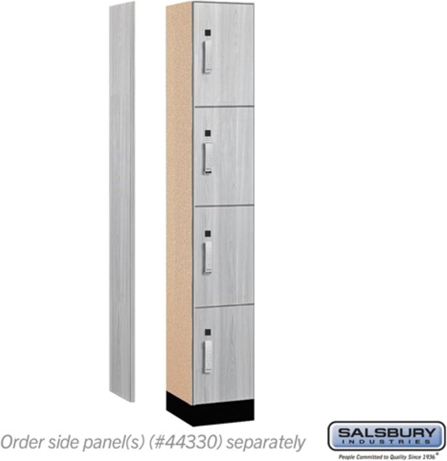 Salsbury 12" Wide Premier Wood Locker-Four Tier-1 Wide-6 Feet High-15 Deep-Silver Teak-Silver Electronic Locks