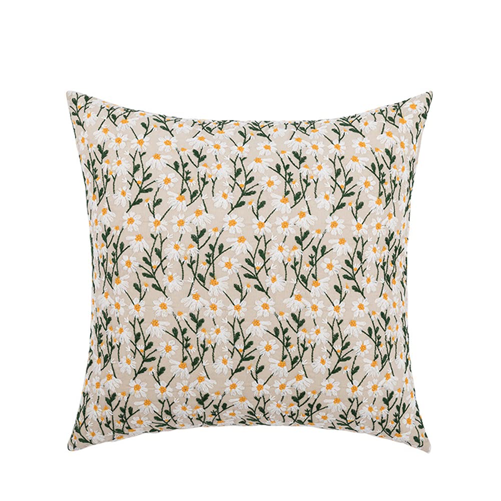 Housse de coussin marguerite en lin brodé 45x45 cm pour décorer votre canapé