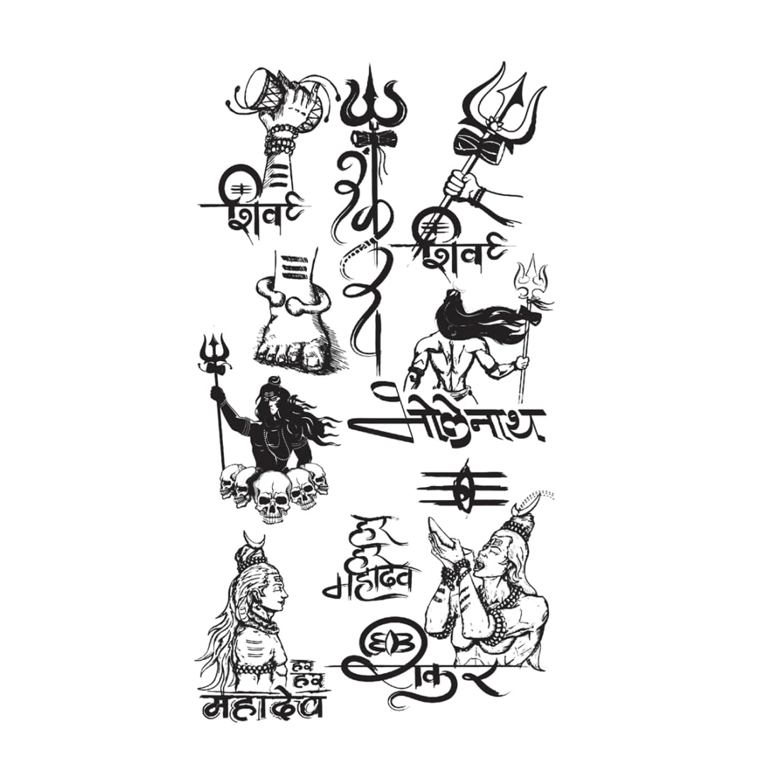 Sacred Mahadev Shiva Symbols Temporary Tattoo On Forearm With Ultra HD Hindu Script & Icon Collage Artwork, Trishul Om Damru Nandi Design, Waterproof Skin-Safe Ink, Spiritual Devotional Expression & Natural Realistic Matte Finish-image-9