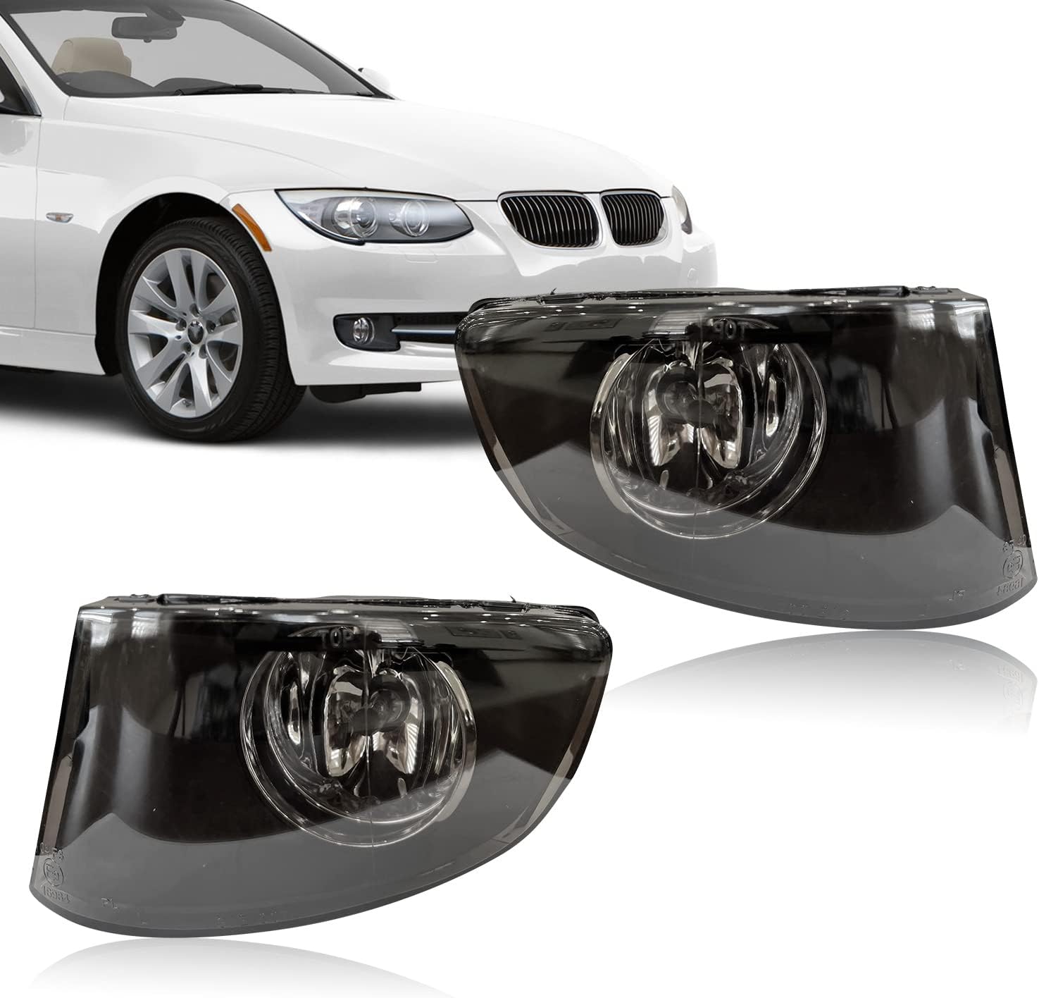 TUZILLA Fog Lights for 2007-2013 BMW 3 Series (E92 E93, 328i 328xi 335i 335is 335xi)All for Convertible & Coupe only OEM Style Driving Fog Lamps 1 Pair Fog lamps (Smoke lens)