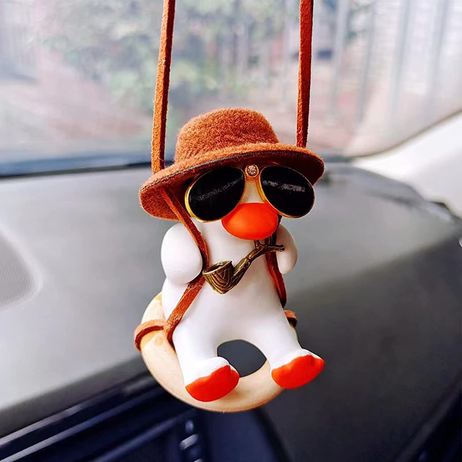 ZQBDFC Swing Duck Car Hanging Ornament, Super Cute Swing Ducks Mirror Hanging Accessories, Auto Decoration Rearview Mirror Pendant Flying Duck Car Interior Set (D)