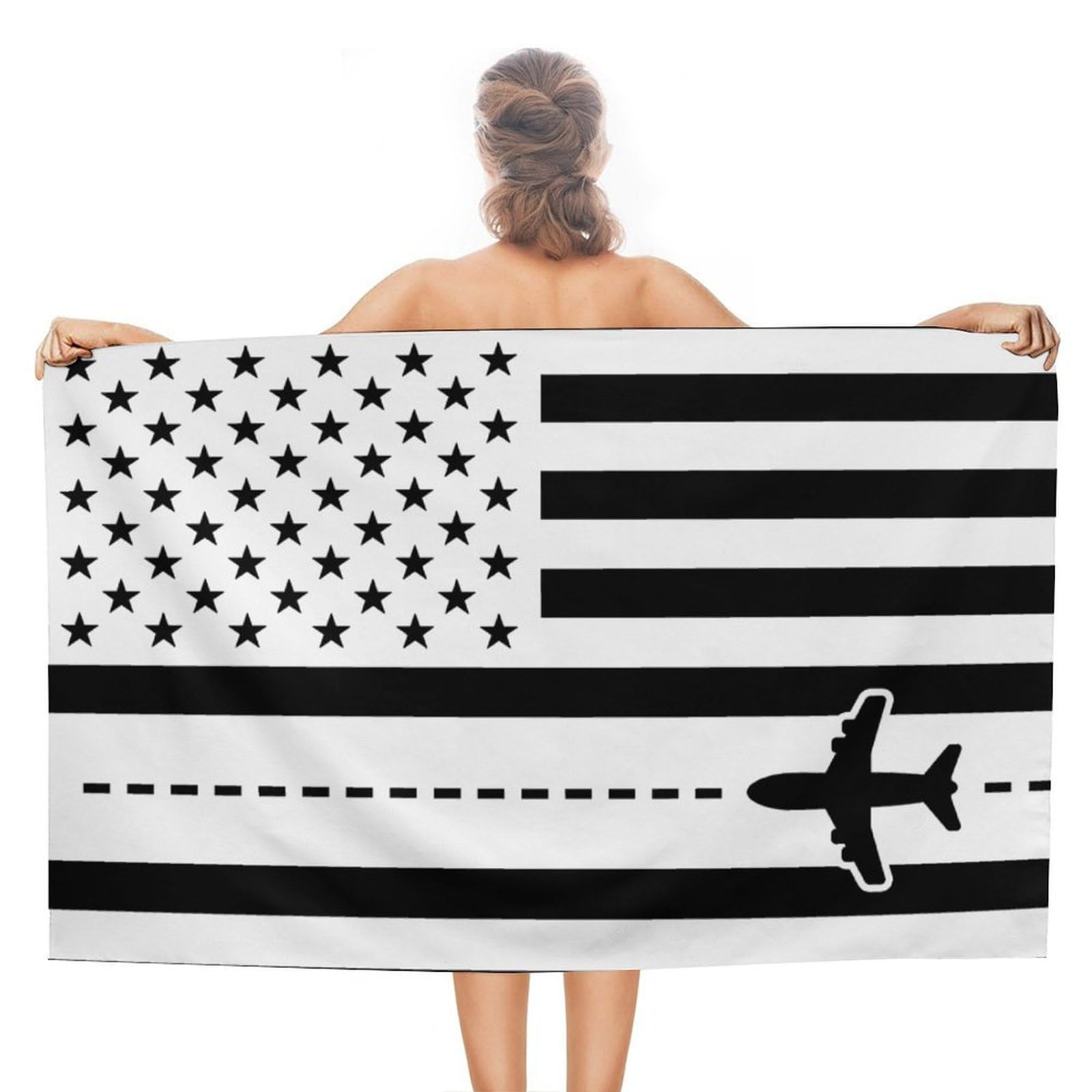 Nclqvjxzkhw Women's Style Airplane Pilot Us Am-Ericans-Flag Beach Towel For Adults Lightweight Bath Towels Swim Travel Gym Sports 130×80Cm