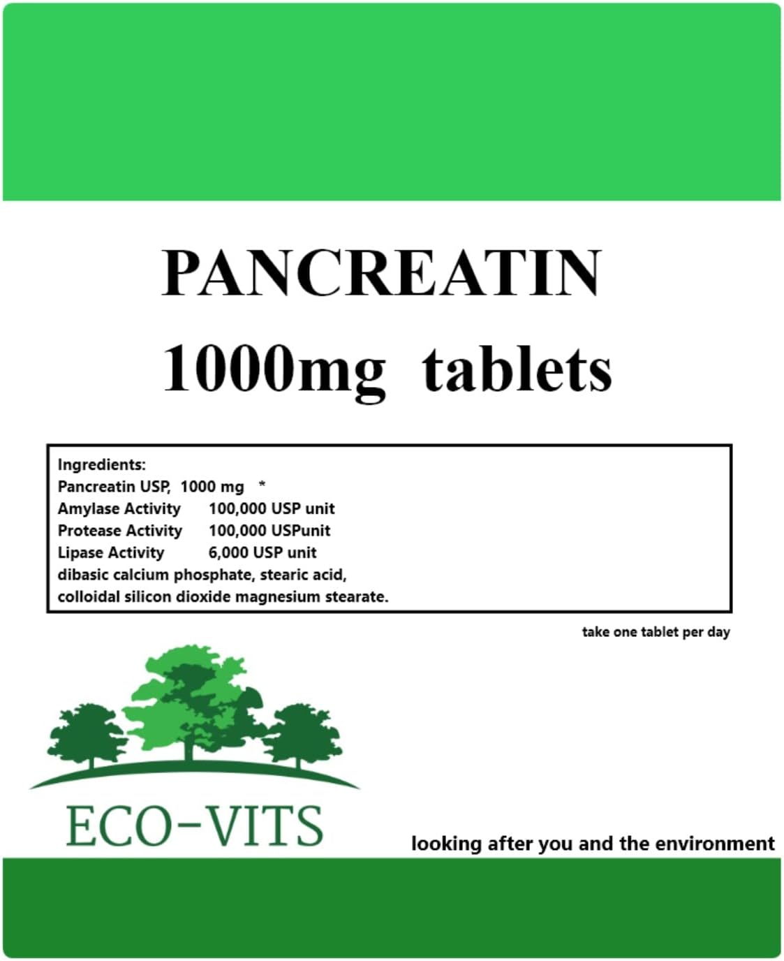 Pancreatin Supplement 1000mg (30 tabs), Supports Digestion, Nutrient Absorption, Aid for Digestive Comfort, Efficient Nutrition