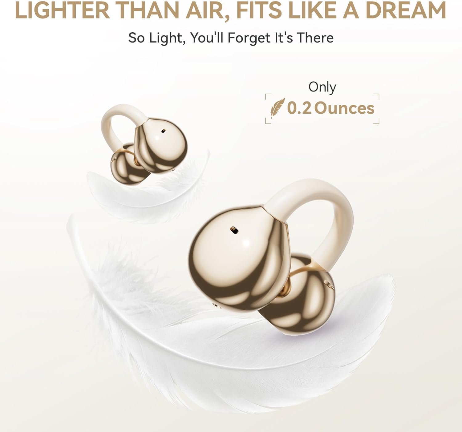 Clip On Earbuds Open Ear Headphones Wireless Bluetooth 6.0 with Makeup Mirror LED Light,48H Playtime,IPX6 Waterproof,Touch Control All-Day&Comfort Ideal for Women,Sports,Workouts (Orange)