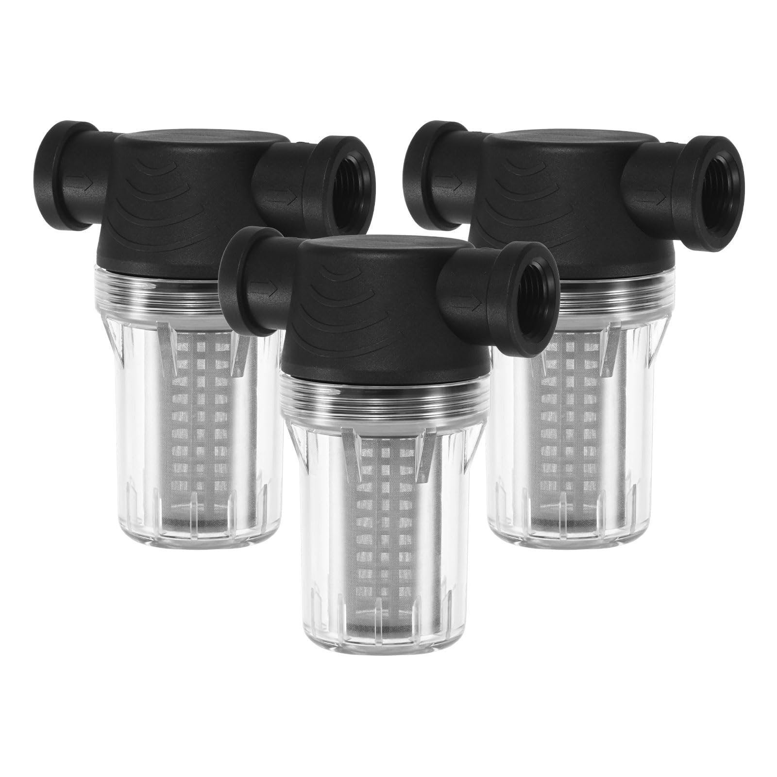 M METERXITY 3-Pack Water Pump Strainer with 100 Mesh Stainless Steel Filter Screen, 1/2" Inch Female NPT In-line Strainer for Garden Hose Outdoor RV Water Tank Pressure Washer [Black]