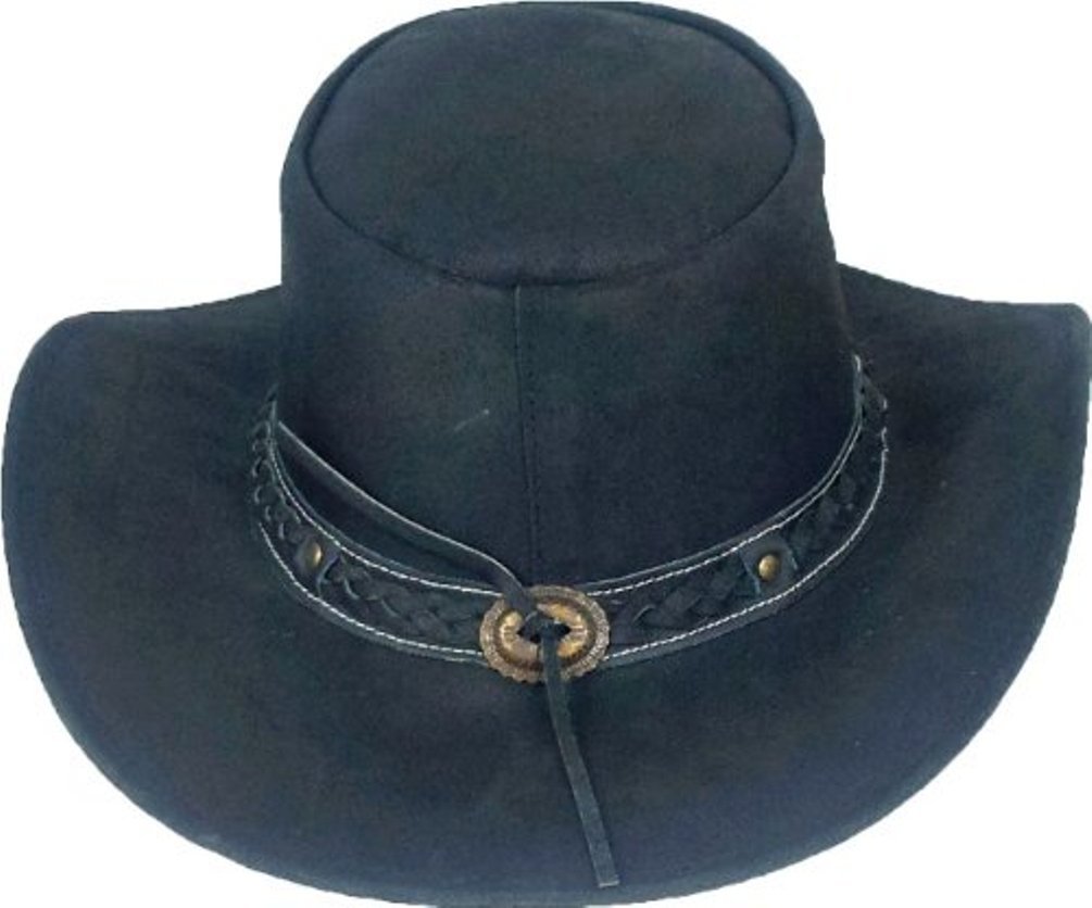 Sombrero de vaquero australiano de cuero real sombrero de sol australiano - negro/marrón #8X/9X