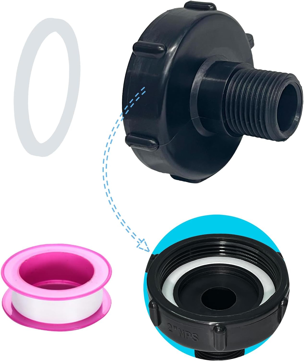4 Inch IBC Tote Hose Adapter - Multifunctional Leak-Proof Nozzle Connector For Tanks, Drain Pipes & Washing Machines (Black)