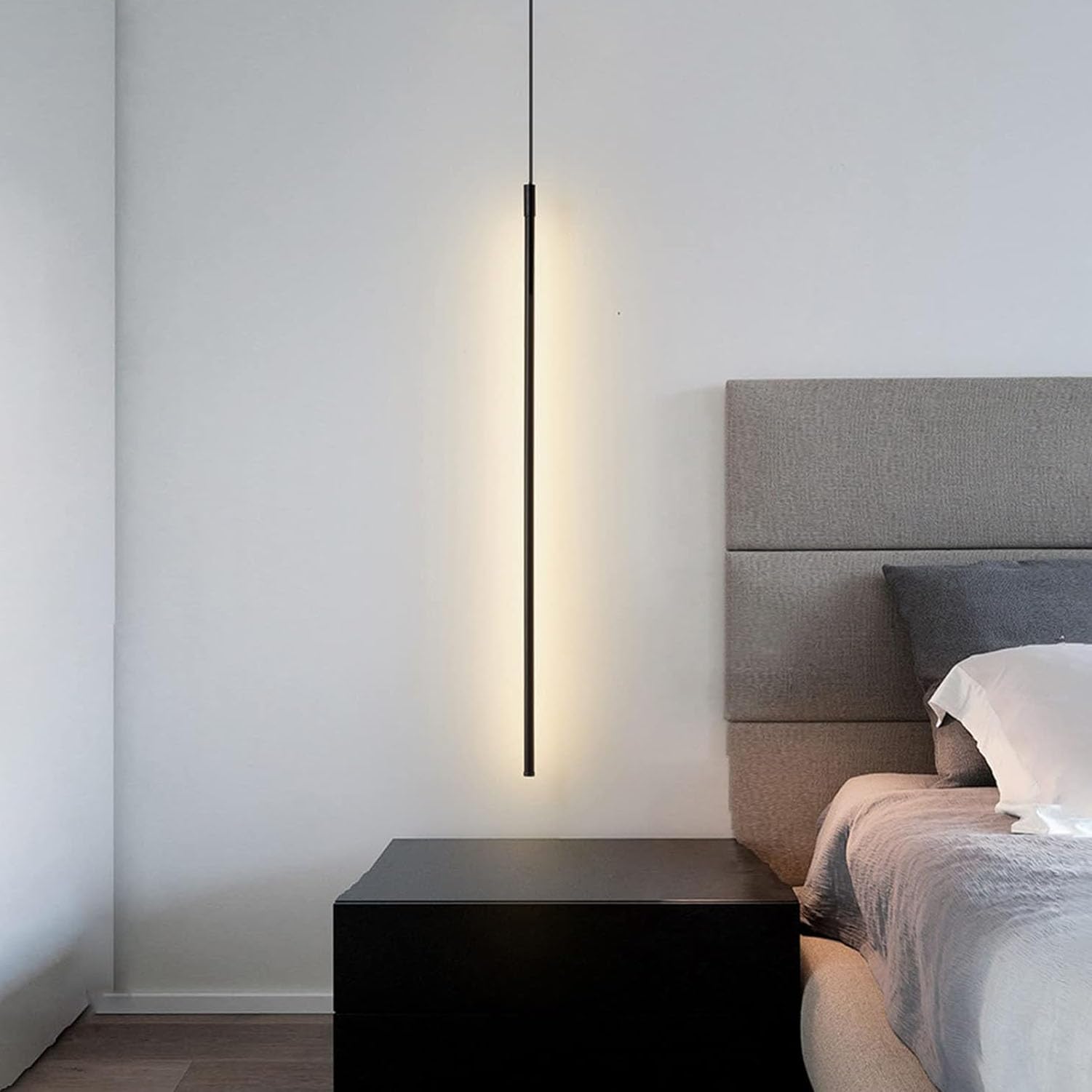Pendelleuchte Metall, Warmweiß für Wohnzimmer, Schwarz, 120cm | Warmweißes Licht (2700K) für Gemütlichkeit. Höhenverstellbar. Moderner Zylinder für Kücheninsel, Esstisch, Schlafzimmer
