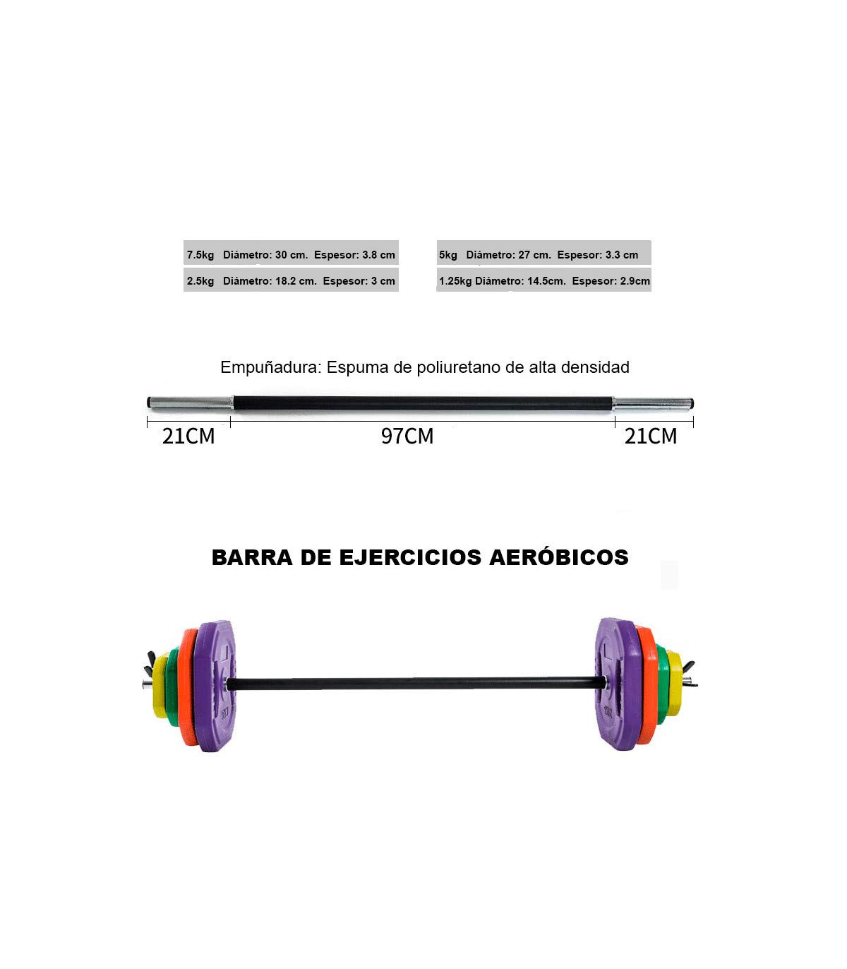 Wonduu Set de Pesas Barra Pump con Barra y Discos de Colores