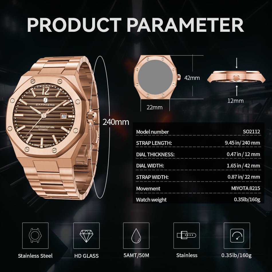 Image of BY BENYAR SAPPHERO Watches for Men 100M Waterproof Chronograph Mens Watch Analog Quartz Movement Wrist Watch Stainless Steel&Leather Strap