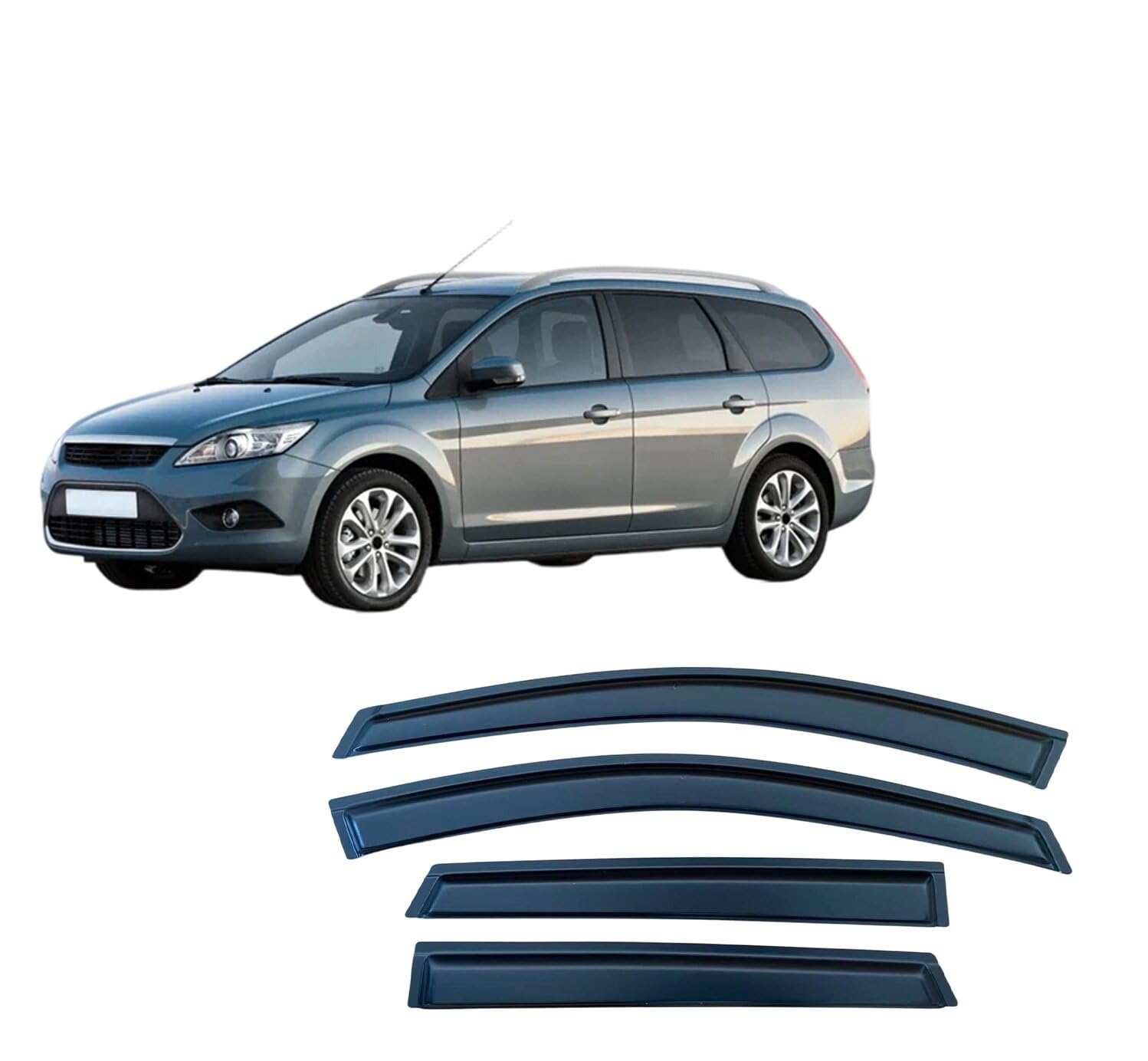 Liufangfc Normal Wind Deflectors For Ford Focus 2008-2011 Wagon(Europe) – 4Pc Tape-On Smoked Visors, Weatherproof, Anti-Salt/Snow, Low-Noise