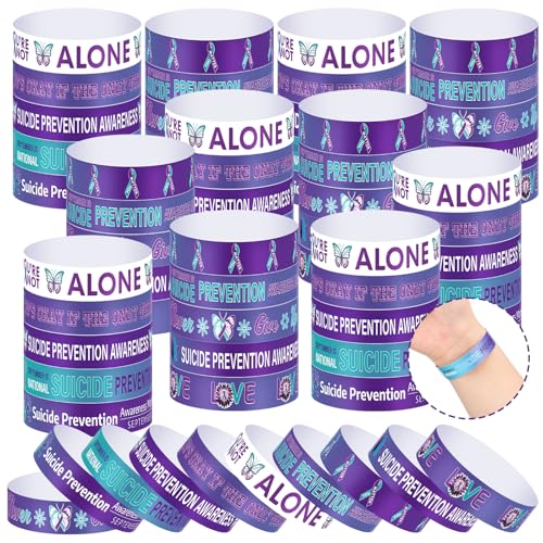 Kenning 1200 Pcs Suicide Prevention Awareness Bracelets Bulk Purple Teal Ribbon Inspirational Motivational Paper Wristbands for Events Suicide Awareness Items Favor Charity Campaign Supplies Gifts