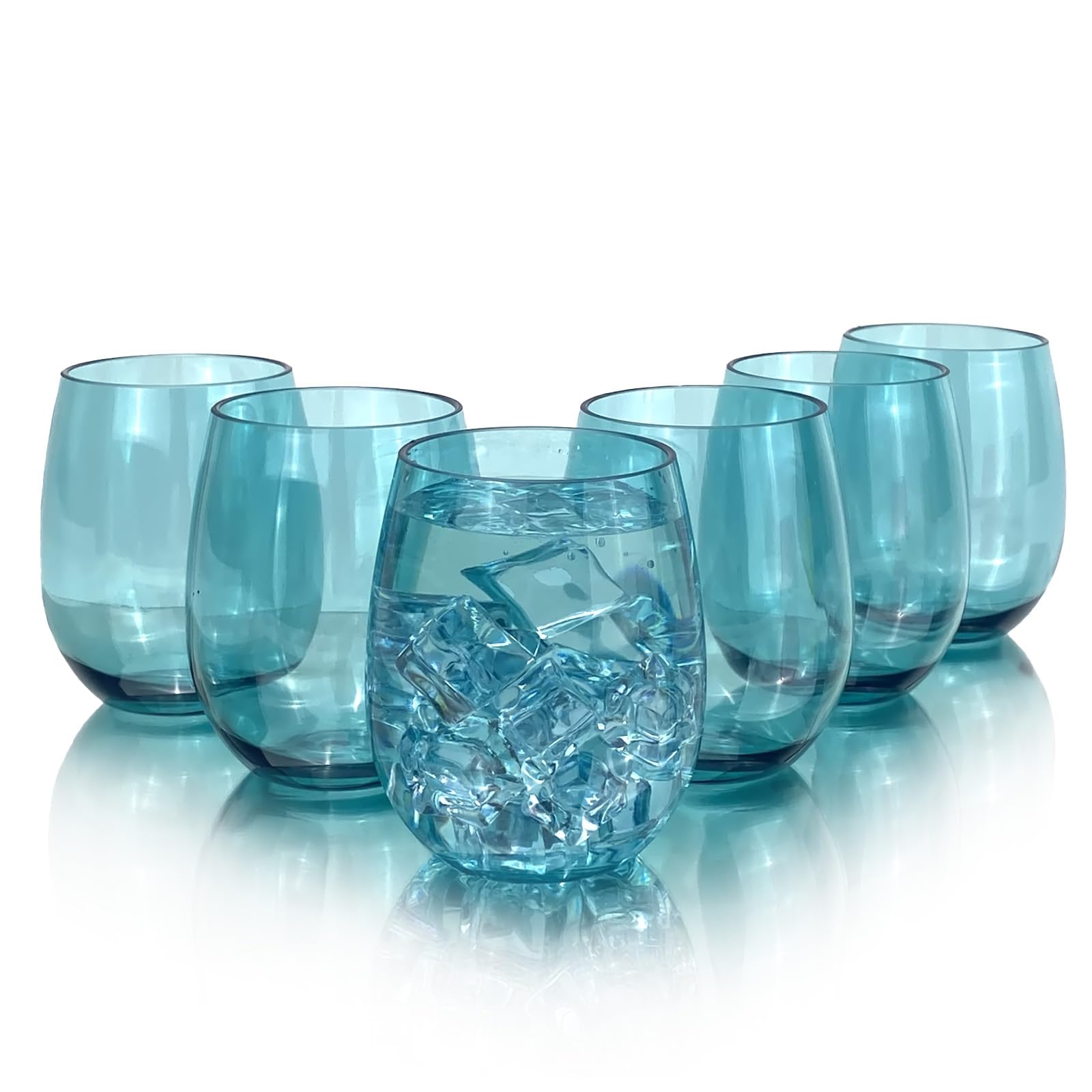 Yanglonghui Set of 6 Acrylic Drinkware - 20 Ounce Plastic Wine Glasses, Shatterproof and Stackable, BPA Free, Dishwasher Safe, Reusable Cups for Parties and Poolside Use with (Cyan, 20 Ounce)