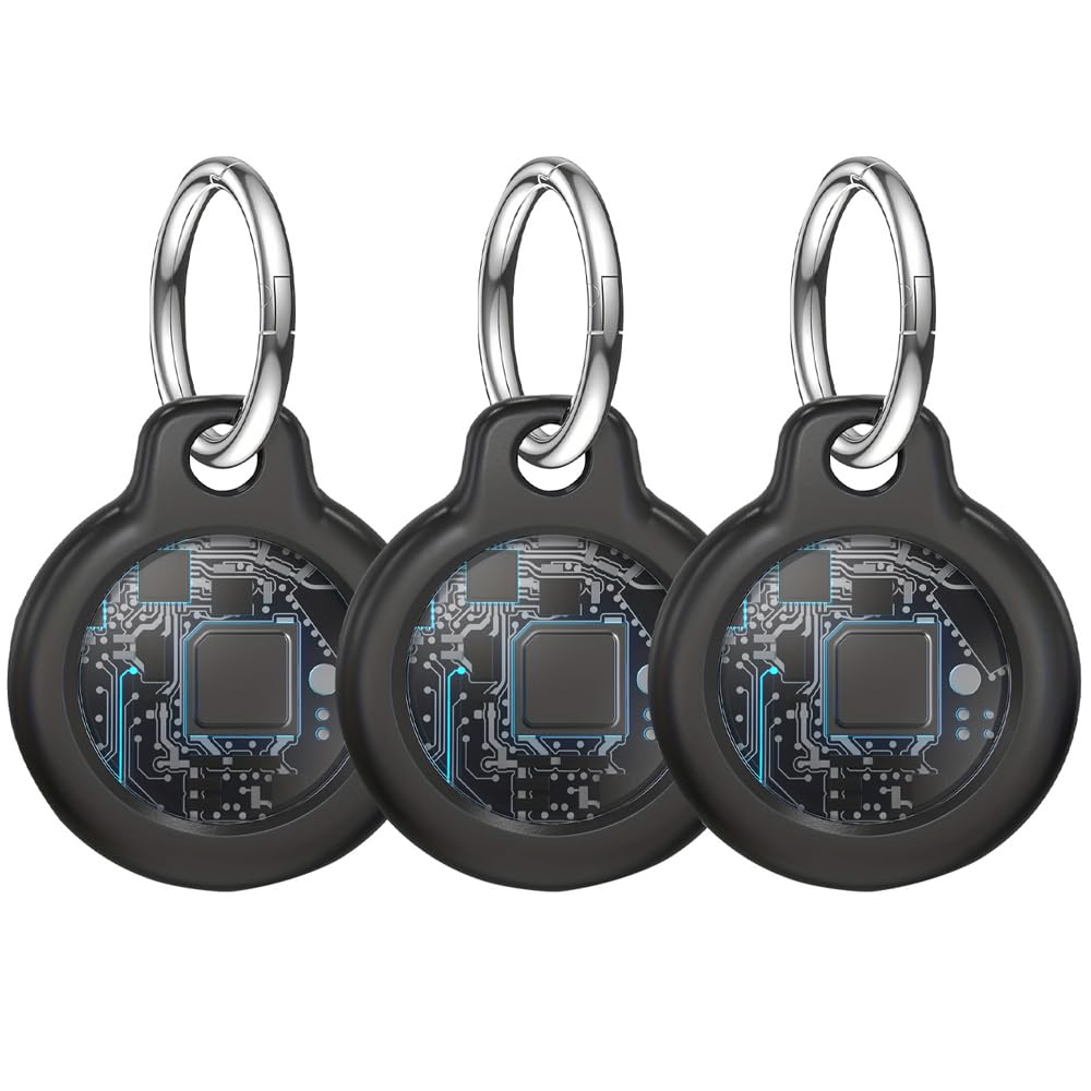 Black Item Finder, 3PCS, Black Worldwide Tracking Locator for Pets, and Essentials, Works for Find My (Only for Apple, Not for Android), Luggage Tracker Tag, Comes with Silicone Case and Keyring