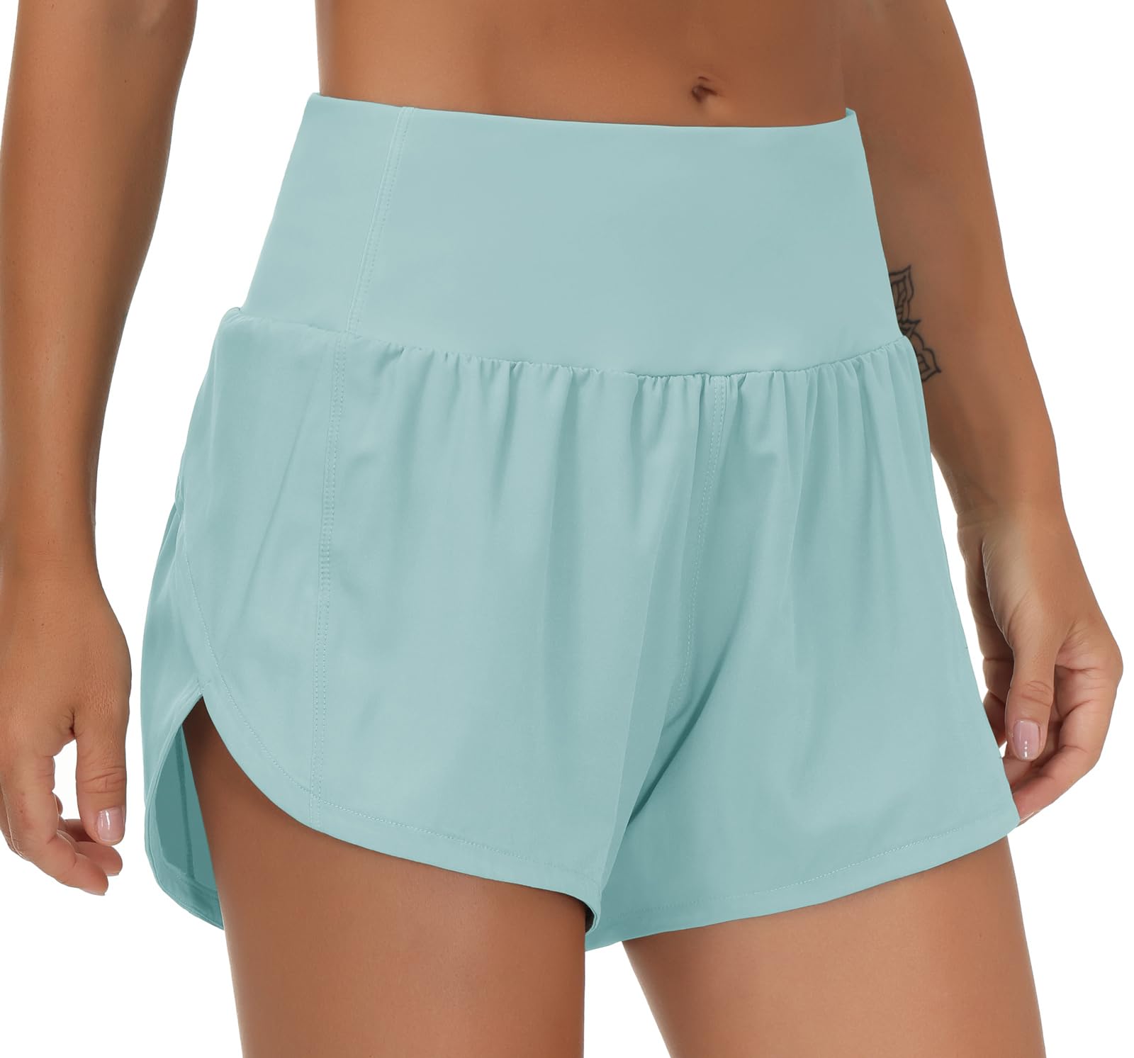 THE GYM PEOPLE Women's High Waisted Running Shorts Quick Dry Workout Shorts