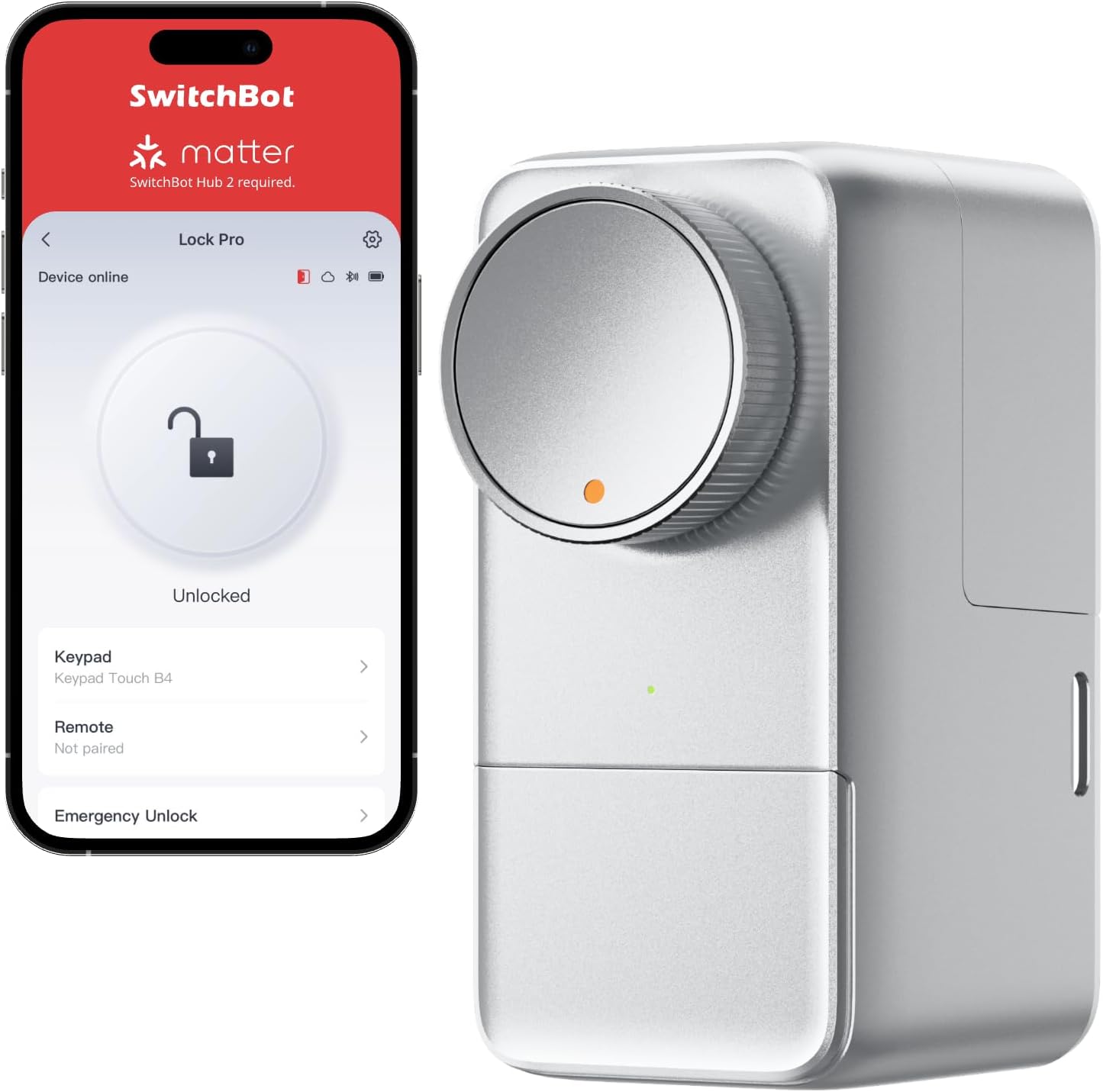 SwitchBot Smart Lock Pro, Serratura senza chiave della porta, Serratura elettronica, si adatta al Deadbolt esistente in pochi minuti, Aggiungi Hub 2 ai supporti Matter, Alexa, Google, IFTTT Lock Pro argento - Immagine 1