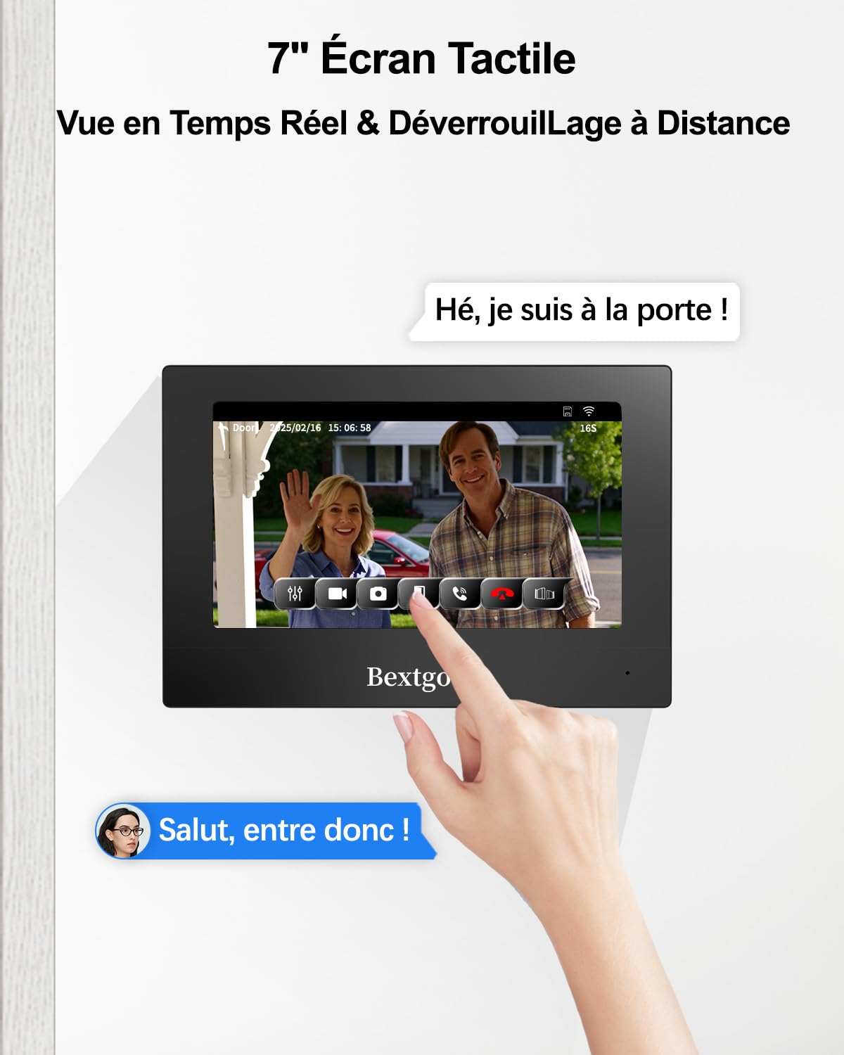 2K Visiophone Connecté Interphone Vidéo 2 Fils, Écran Tactile Couleur 7" | Déverrouillage à Distance, Détection AI, Audio Bidirectionnel, Vision Nocturne, Badges IC, Carte SD 64G Intégrée
